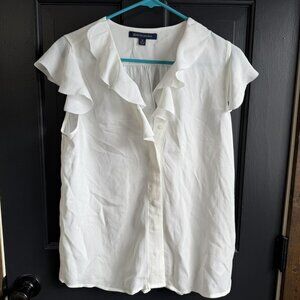 Brooks Brothers White Flutter Sleeve Hidden Button Shell Top Size Medium